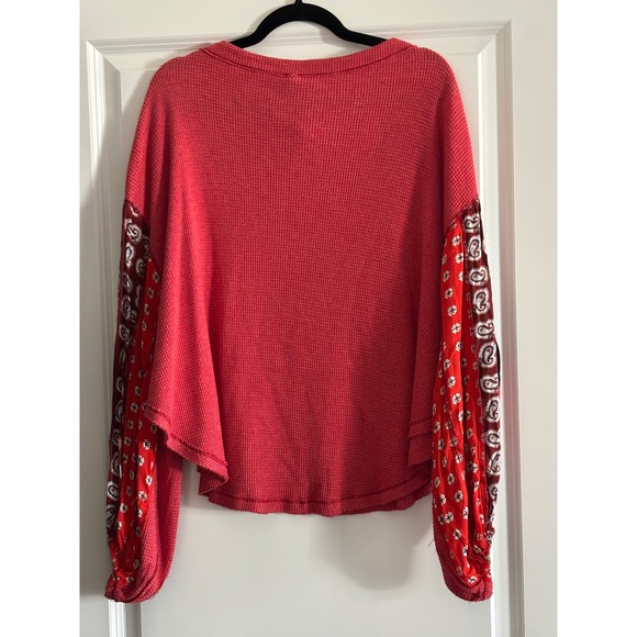 We The Free Blossom Thermal Waffle Knit Boho Balloon Sleeve Top - Picture 3 of 9